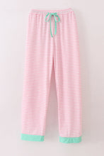 Load image into Gallery viewer, Pink stripe christmas santa claus embroidery women pajamas pants
