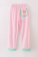 Load image into Gallery viewer, Pink stripe christmas santa claus embroidery women pajamas pants
