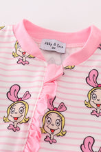 Load image into Gallery viewer, Pink stripe character print zipper girl romper
