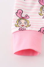 Load image into Gallery viewer, Pink stripe character print zipper girl romper
