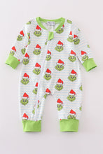 Load image into Gallery viewer, Green stripe christmas grinch zipper boy romper
