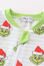 Load image into Gallery viewer, Green stripe christmas grinch zipper boy romper
