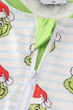 Load image into Gallery viewer, Green stripe christmas grinch zipper boy romper
