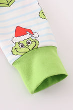 Load image into Gallery viewer, Green stripe christmas grinch zipper boy romper
