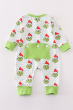 Load image into Gallery viewer, Green stripe christmas grinch zipper boy romper
