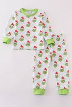 Load image into Gallery viewer, Green stripe christmas grinch unisex pajamas set
