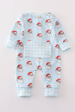 Load image into Gallery viewer, Blue christmas santa claus zipper  unisex romper
