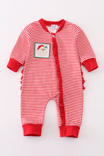 Load image into Gallery viewer, Red stripe christmas santa claus zipper girl romper
