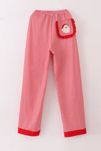 Load image into Gallery viewer, Red stripe christmas santa claus embroidery women pajamas pants
