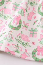 Load image into Gallery viewer, Pink watercolor christmas print baby bloomer set
