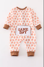 Load image into Gallery viewer, Brown football game day embroidery boy romper
