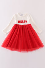 Load image into Gallery viewer, Red merry christmas french knot girl dress
