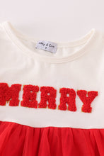 Load image into Gallery viewer, Red merry christmas french knot girl dress
