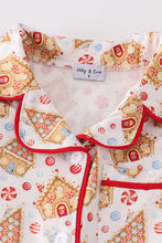 Load image into Gallery viewer, Christmas gingerbread house print girl pajamas set
