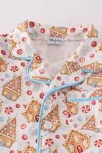 Load image into Gallery viewer, Christmas gingerbread house print boy pajamas set
