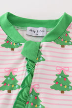 Load image into Gallery viewer, Green christmas tree print ruffle zip romper
