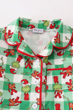 Load image into Gallery viewer, Green grinch print plaid ruffle girl pajamas set
