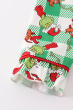 Load image into Gallery viewer, Green grinch print plaid ruffle girl pajamas set
