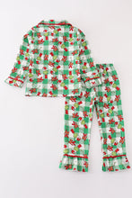 Load image into Gallery viewer, Green grinch print plaid ruffle girl pajamas set
