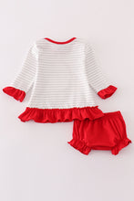 Load image into Gallery viewer, Red christmas santa claus applique stripe girl bloomer set
