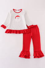 Load image into Gallery viewer, Red christmas santa claus applique stripe girl set
