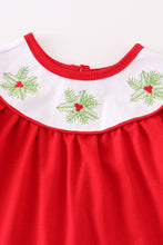 Load image into Gallery viewer, Red christmas holly embroidery girl romper
