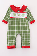 Load image into Gallery viewer, Green christmas holly embroidery boy romper
