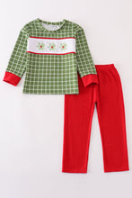 Load image into Gallery viewer, Green christmas holly embroidery boy set
