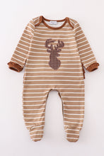 Load image into Gallery viewer, Brown stripe antler applique girl romper
