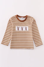 Load image into Gallery viewer, Brown stripe antler embroidery boy top
