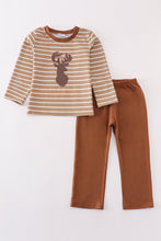 Load image into Gallery viewer, Brown stripe antler embroidery boy set
