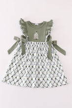 Load image into Gallery viewer, Sage christmas tree embroidery girl dress
