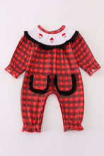 Load image into Gallery viewer, Red christmas santa embroidery smocked plaid girl bishop romper
