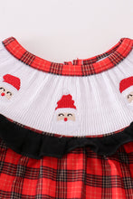 Load image into Gallery viewer, Red christmas santa embroidery smocked plaid girl bishop romper
