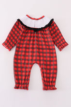 Load image into Gallery viewer, Red christmas santa embroidery smocked plaid girl bishop romper
