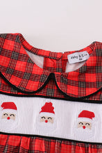 Load image into Gallery viewer, Red christmas santa embroidery smocked plaid boy bishop romper
