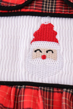 Load image into Gallery viewer, Red christmas santa embroidery smocked plaid boy bishop romper
