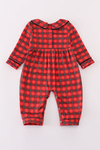 Load image into Gallery viewer, Red christmas santa embroidery smocked plaid boy bishop romper
