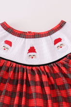 Load image into Gallery viewer, Red christmas santa embroidery smocked plaid bishop dress
