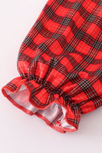 Load image into Gallery viewer, Red christmas santa embroidery smocked plaid bishop dress
