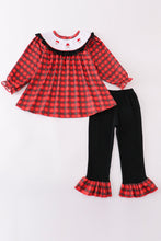 Load image into Gallery viewer, Red christmas santa embroidery smocked plaid bishop girl set
