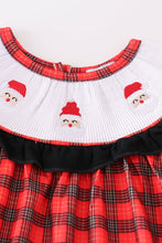 Load image into Gallery viewer, Red christmas santa embroidery smocked plaid bishop girl set
