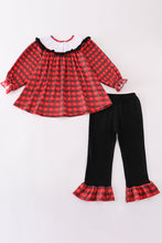 Load image into Gallery viewer, Red christmas santa embroidery smocked plaid bishop girl set
