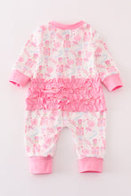 Load image into Gallery viewer, Pink nutcracker print ruffle zip girl romper
