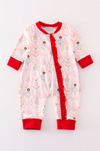 Load image into Gallery viewer, Red nutcracker print ruffle zip girl romper
