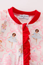 Load image into Gallery viewer, Red nutcracker print ruffle zip girl romper
