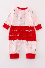 Load image into Gallery viewer, Red nutcracker print ruffle zip girl romper
