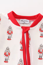 Load image into Gallery viewer, Red nutcracker print ruffle zip boy romper
