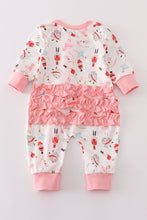 Load image into Gallery viewer, Pink christmas nutcracker ruffle zip girl romper
