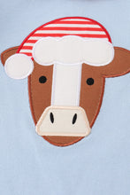 Load image into Gallery viewer, Blue christmas cow applique girl romper
